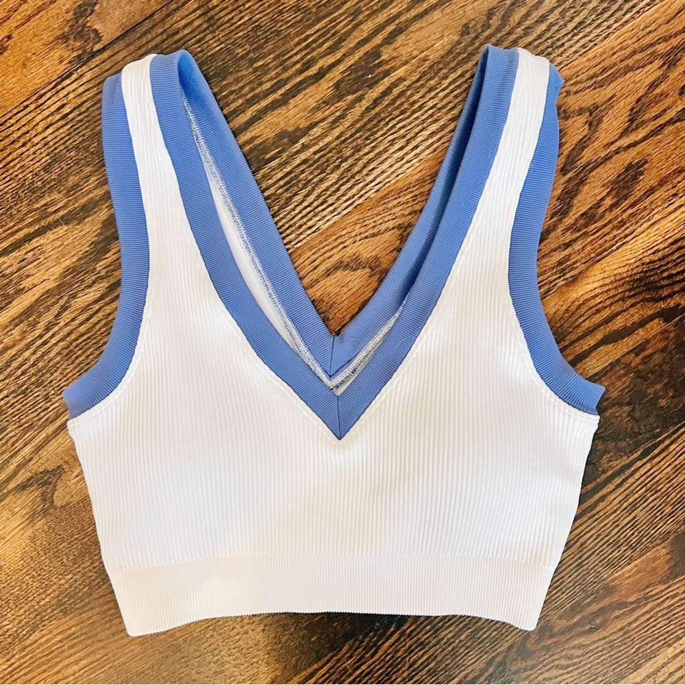 Offline by Aerie Blue and White V-Neck Sports Bra
